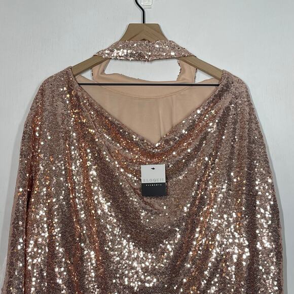 NEW Eloquii Sequin Top Plus Size 20 Rose Gold Open Cowl Back Glimmer Night Out - Picture 8 of 11